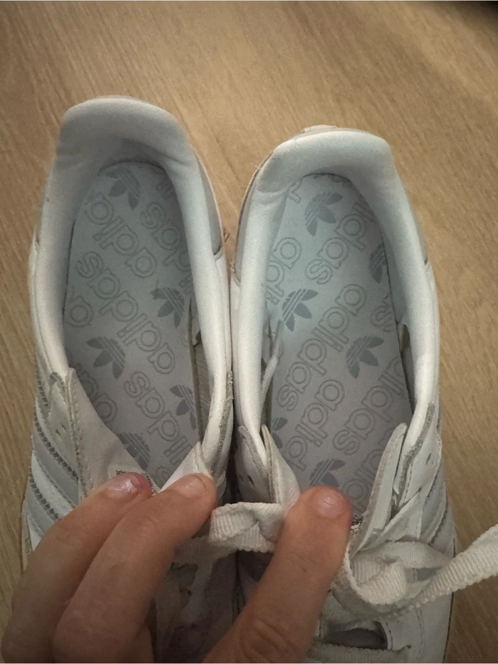 adidas White and Beige Leather Classic Sneakers